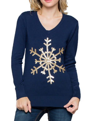 SNOW FLAKE SEQUINS LONG SLEEVE TOP SWEATER NEWT306 