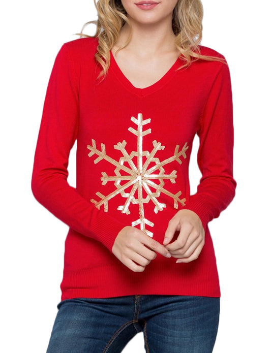 SNOW FLAKE SEQUINS LONG SLEEVE TOP SWEATER NEWT306