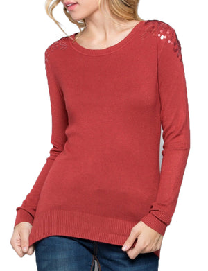 SHOULDER SEQUINED SPANGLE LONG SLEEVE SWEATER TOP NEWT307 