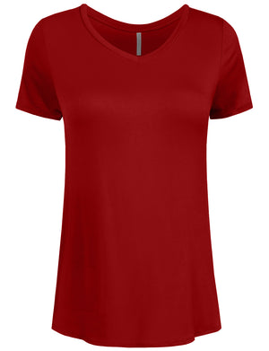 BASIC SIMPLE SHORTS SLEEVE V-NECK SPANDEX T-SHIRTS NEWT308 