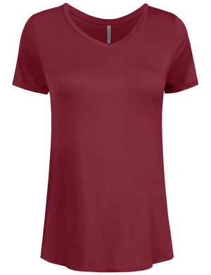 BASIC SIMPLE SHORTS SLEEVE V-NECK SPANDEX T-SHIRTS NEWT308 