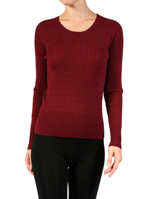 WOMEN’S LONG SLEEVE ROUND NECK CABLE KNIT SWEATER NEWT312 