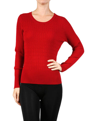 WOMEN’S LONG SLEEVE ROUND NECK CABLE KNIT SWEATER NEWT312 