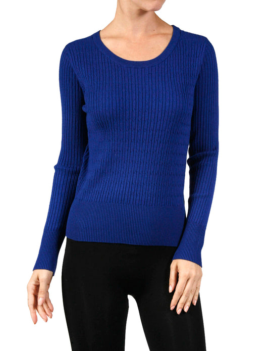 WOMEN’S LONG SLEEVE ROUND NECK CABLE KNIT SWEATER NEWT312