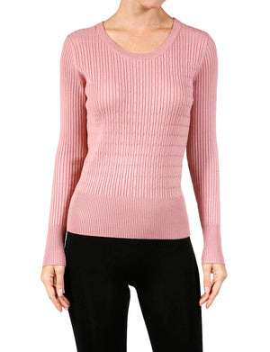 WOMEN’S LONG SLEEVE ROUND NECK CABLE KNIT SWEATER NEWT312 
