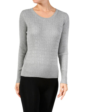 WOMEN’S LONG SLEEVE ROUND NECK CABLE KNIT SWEATER NEWT312 