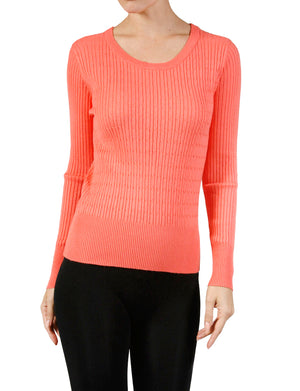 WOMEN’S LONG SLEEVE ROUND NECK CABLE KNIT SWEATER NEWT312 