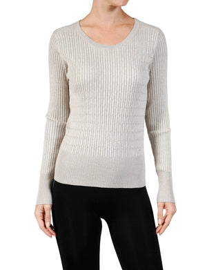 WOMEN’S LONG SLEEVE ROUND NECK CABLE KNIT SWEATER NEWT312 