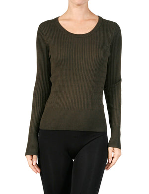 WOMEN’S LONG SLEEVE ROUND NECK CABLE KNIT SWEATER NEWT312 