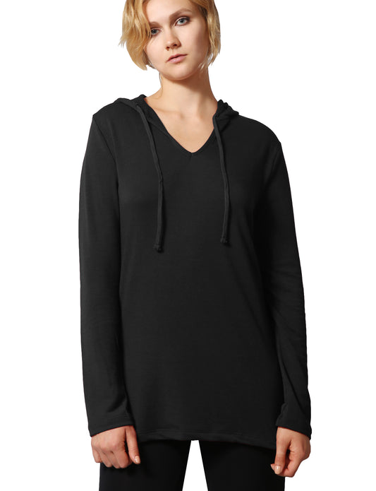 LONG SLEEVE V-NECK DRAWSTRING HOODIE FRENCH TERRY TOP NEWT313