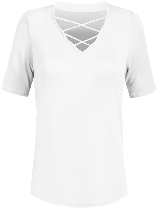 SHORT SLEEVE CROSS STRAP WITH CHOKER NECK SPANDEX TOP NEWT328