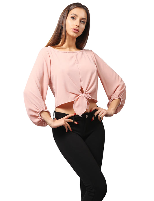 3/4 SLEEVE MODISH CHIFFON BLOUSE CROP TOP WITH FRONT TIE NEWT337