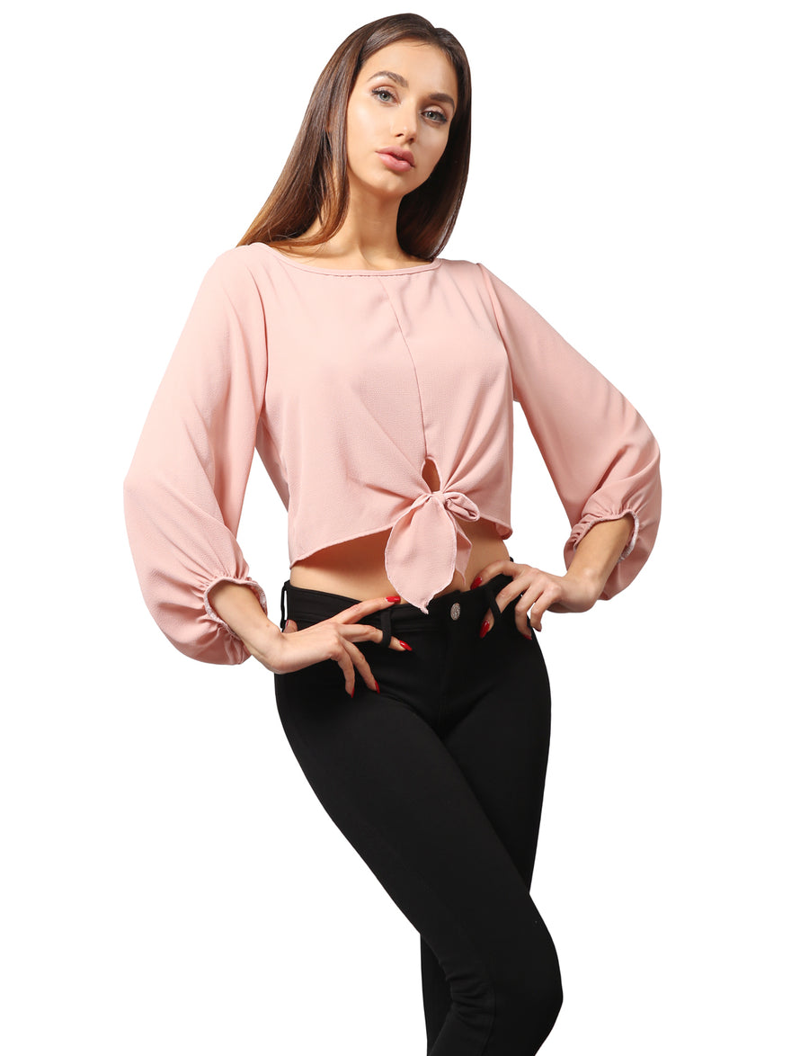 3/4 SLEEVE MODISH CHIFFON BLOUSE CROP TOP WITH FRONT TIE NEWT337 