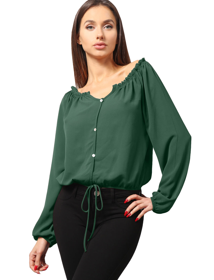SEXY LONG SLEEVE CHIFFON OFF SHOULDER BUTTON BLOUSE TOP NEWT338 