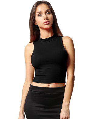 SLIM SOFT MOCK TURTLENECK SLEEVELESS BASIC FITTED CROP TOP NEWT342 PLUS