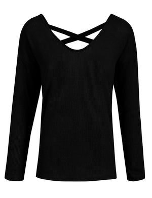 LOOSE FIT ROUND NECK CRISS CROSS SOFT KNIT SWEATER TOP NEWT351 