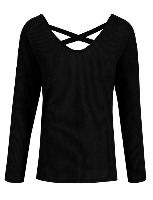 LOOSE FIT ROUND NECK CRISS CROSS SOFT KNIT SWEATER TOP NEWT351