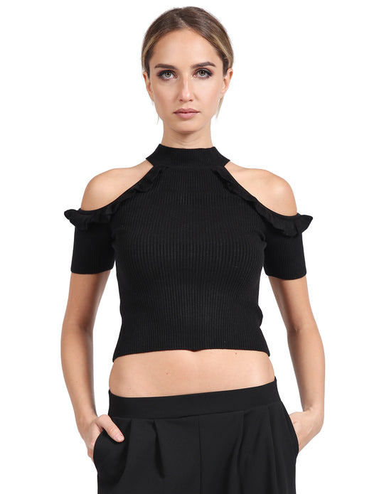 BASIC SHORT SLEEVE OPEN SHOULDER KNIT SWEATER TOP NEWT358