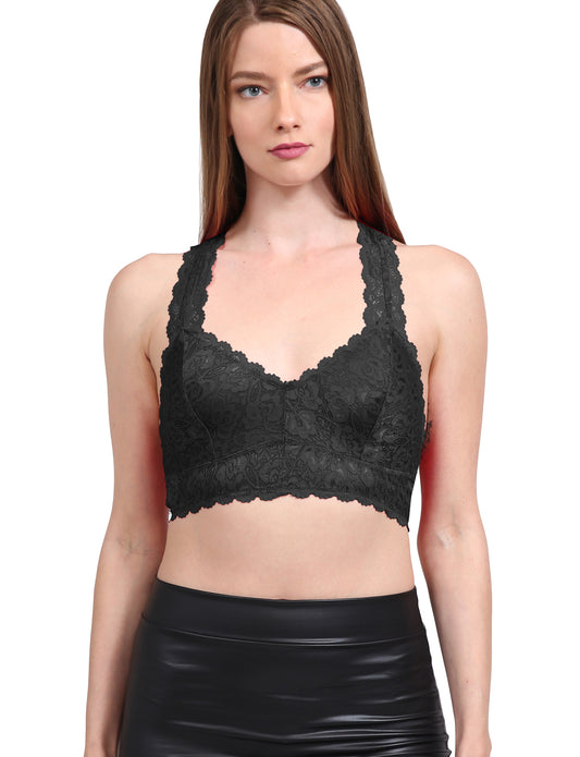 STRETCHY UNPADDED LACE RACERBACK V-NECK BRALETTE NEWT364