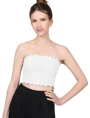 STRETCH FITTED RIBBED RUFFLE HEM SPANDEX SHIRTS CROP TUBE TOPS NEWT374 