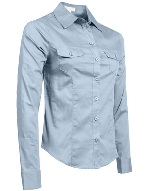 FITTED TAILORED LONG SLEEVE BUTTON DOWN STRETCH SHIRTS NEWT507 