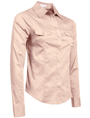 FITTED TAILORED LONG SLEEVE BUTTON DOWN STRETCH SHIRTS NEWT507 