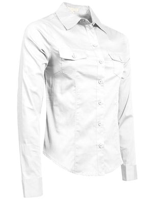 FITTED TAILORED LONG SLEEVE BUTTON DOWN STRETCH SHIRTS NEWT507 