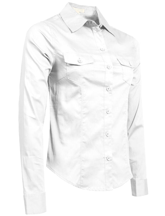 FITTED TAILORED LONG SLEEVE BUTTON DOWN STRETCH SHIRTS NEWT507