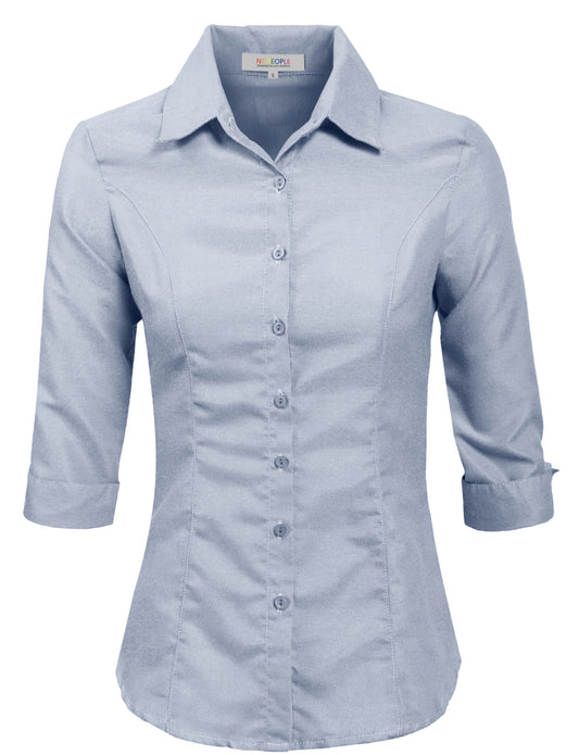 STRETCH 3/4 SLEEVE ROLL UP BUTTON DOWN SHIRTS NEWT51 PLUS