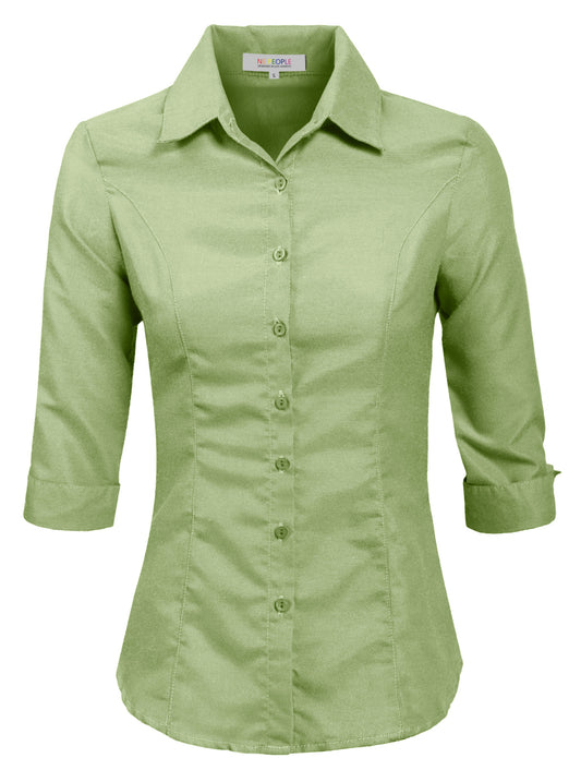 STRETCH 3/4 SLEEVE ROLL UP BUTTON DOWN SHIRTS NEWT51 