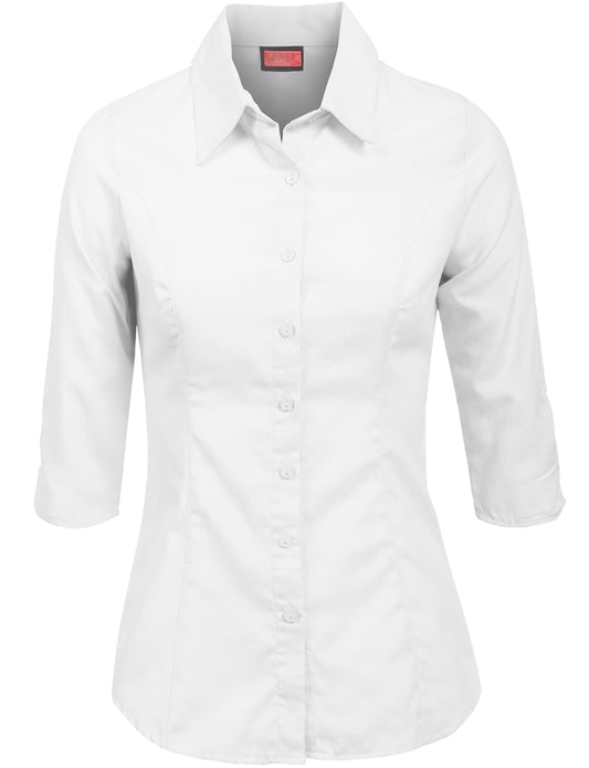 SHIRRING 3/4 SLEEVE LINEN BUTTON DOWN STRETCH SHIRTS NEWT52