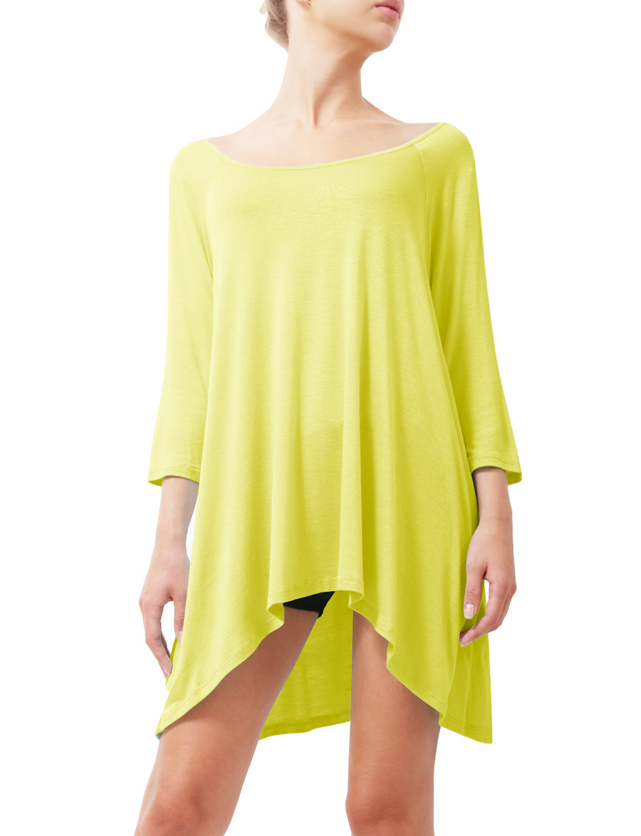 3/4 SLEEVE WIDE ROUND NECK FLARE TUNIC TOP NEWT66 