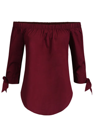 ELEGANT TIED 3/4 SLEEVE OPEN SHOULDER BLOUSE TOP NEWT700 
