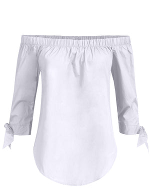 ELEGANT TIED 3/4 SLEEVE OPEN SHOULDER BLOUSE TOP NEWT700 