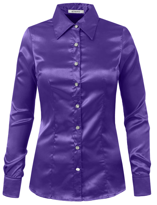 LIGHT WEIGHT LONG CUFF SLEEVE BUTTON DOWN SATIN SHIRTS NEWT74