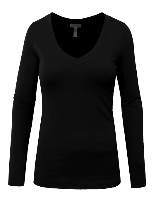 LIGHT WEIGHT BASIC LONG SLEEVE V-NECK CASUAL T-SHIRTS NEWT77