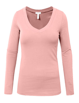 LIGHT WEIGHT BASIC LONG SLEEVE V-NECK CASUAL T-SHIRTS NEWT77 PLUS