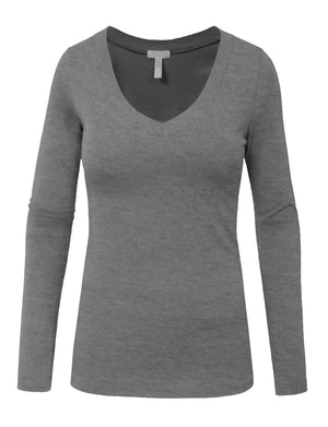 LIGHT WEIGHT BASIC LONG SLEEVE V-NECK CASUAL T-SHIRTS NEWT77 PLUS