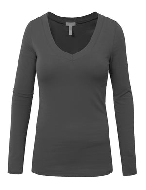 LIGHT WEIGHT BASIC LONG SLEEVE V-NECK CASUAL T-SHIRTS NEWT77 PLUS