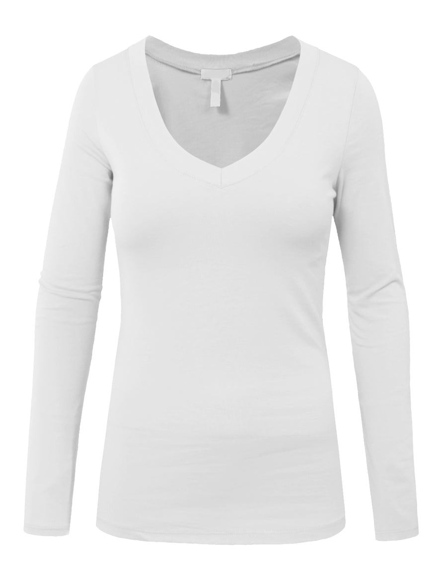 LIGHT WEIGHT BASIC LONG SLEEVE V-NECK CASUAL T-SHIRTSMALL NEWT77 