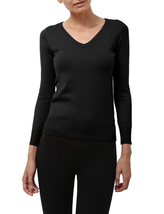 LIGHT WEIGHT BASIC LONG SLEEVE V-NECK PULLOVER KNIT SWEATER NEWT80