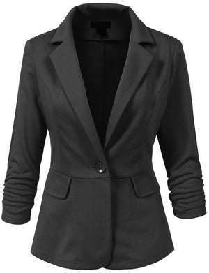 LIGHT WEIGHT PEPLUM 3/4 SHIRRING SLEEVE ONE BUTTON BLAZER JACKET NEWWJ106 