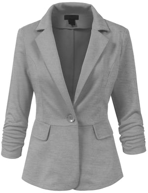 LIGHT WEIGHT PEPLUM 3/4 SHIRRING SLEEVE ONE BUTTON BLAZER JACKET NEWWJ106 