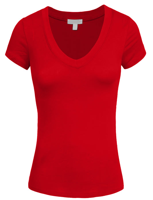 STRETCH LIGHT WEIGHT BASIC V-NECK SHORT SLEEVE T-SHIRTS NNEWT11